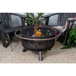 Crofton 32 in. Round Steel Fire Pit with lid and poker