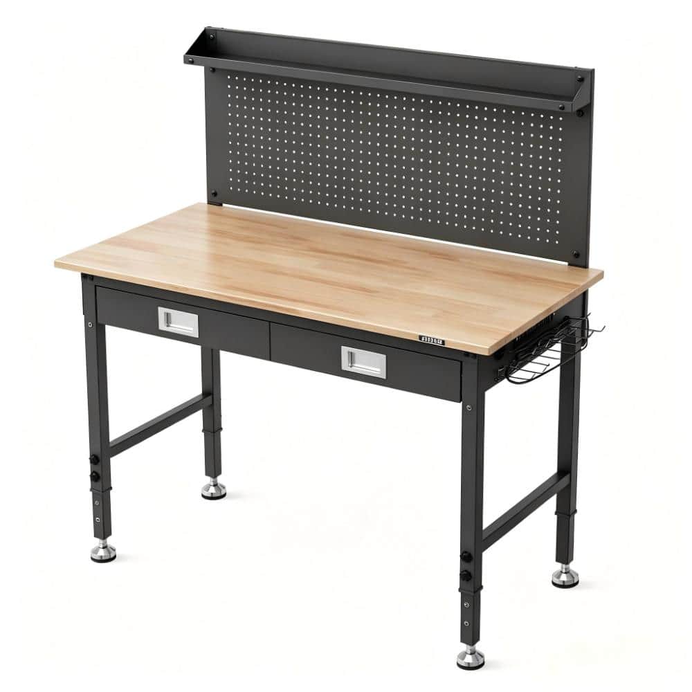Heavy Duty Workbench Table – 48 x 24 Inch Sturdy Rubberwood Top, Steel Frame, Adjustable Legs, Storage Drawer price history on PriceWatchPro