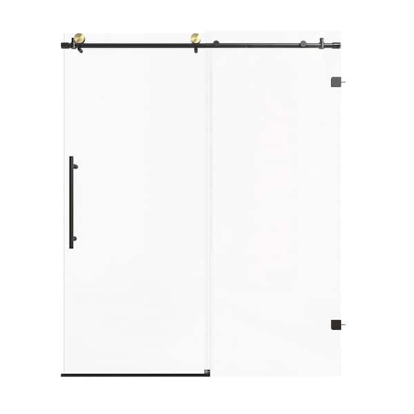 Unbranded 60 in. W x 74 in. H Sliding Frameless Shower Door in Black Finish with Clear Finish