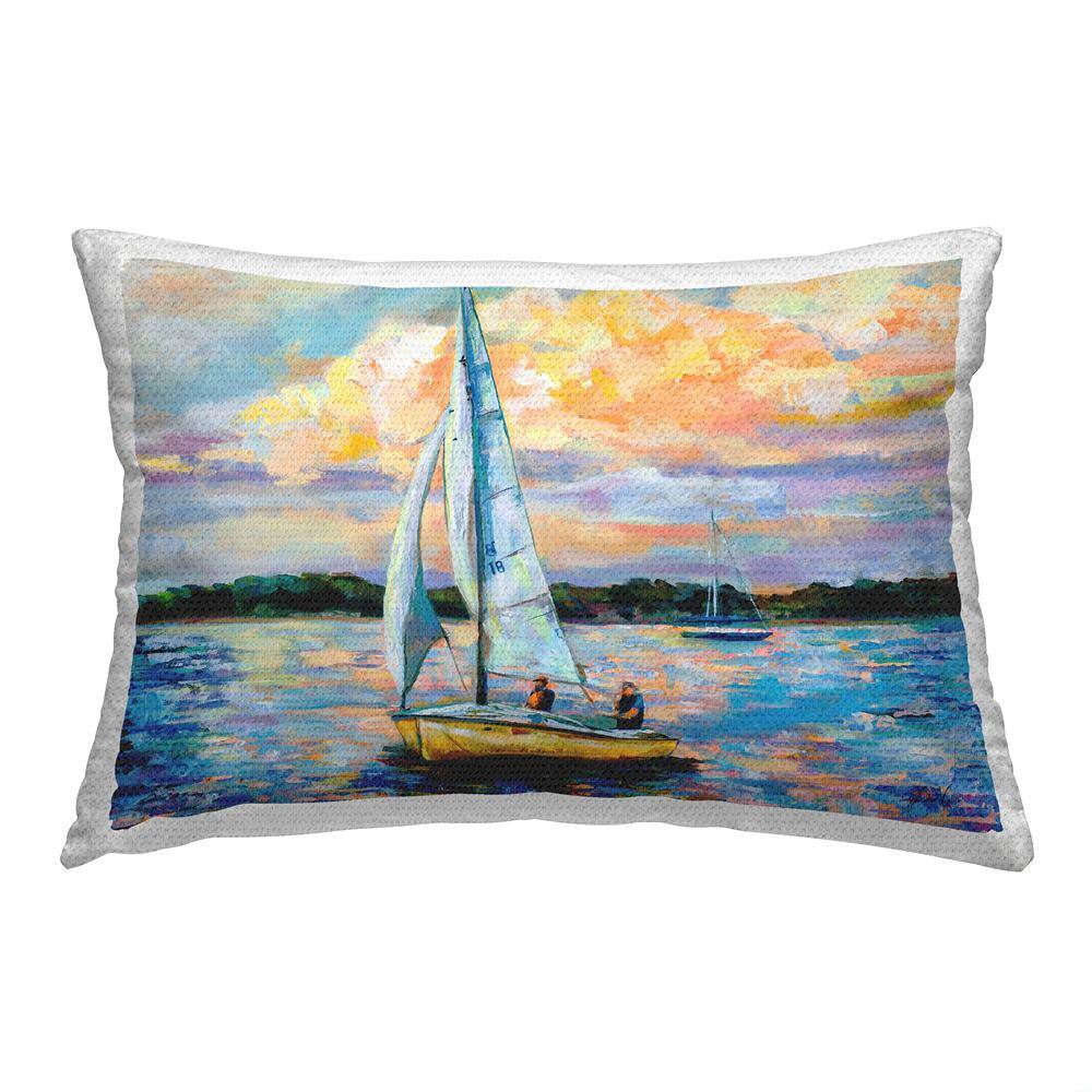 Modern Sailboat Sunrise Blue Rectangular Outdoor Throw Pillow price history on PriceWatchPro