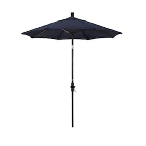 7.5 ft. Matted Black Aluminum Market Patio Umbrella Fiberglass Ribs and Collar Tilt in Navy Sunbrella