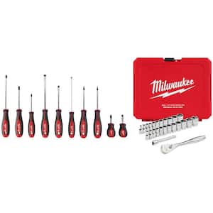 Combination Screwdriver Set with 1/4 in. Drive SAE/Metric Ratchet and Socket Mechanics Tool Set (35-Piece)