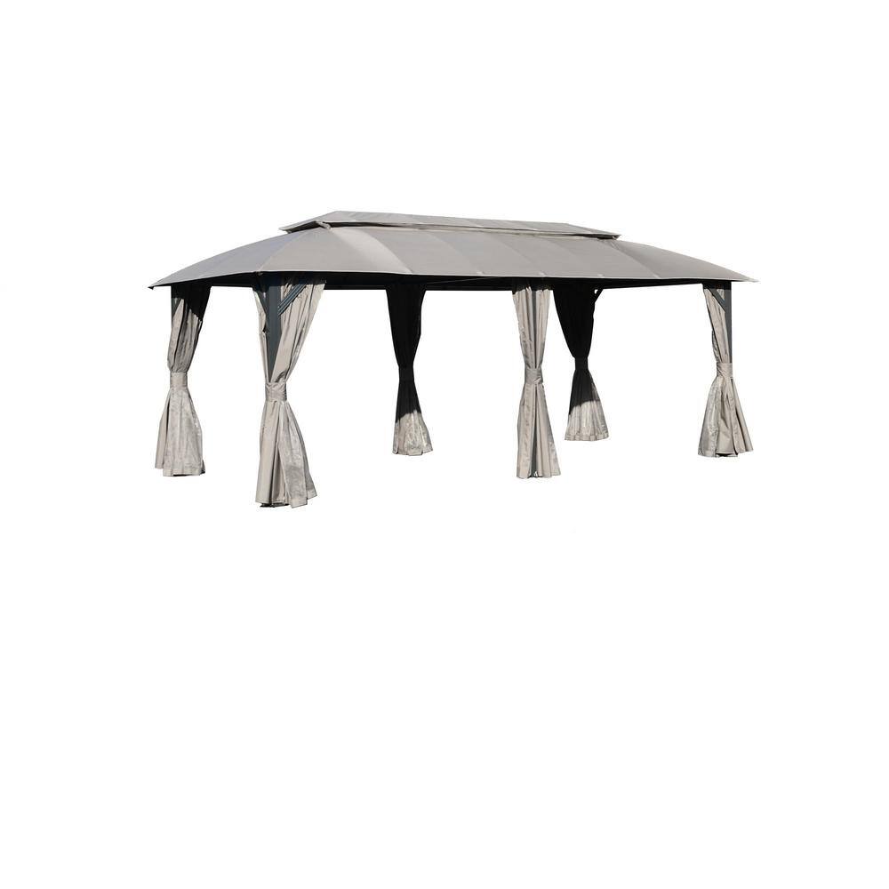 10 ft. x 20 ft. Gray Heavy-Duty Metal Outdoor Gazebo with Double Roofs, Privacy Curtains, Mosquito Nettings price history on PriceWatchPro