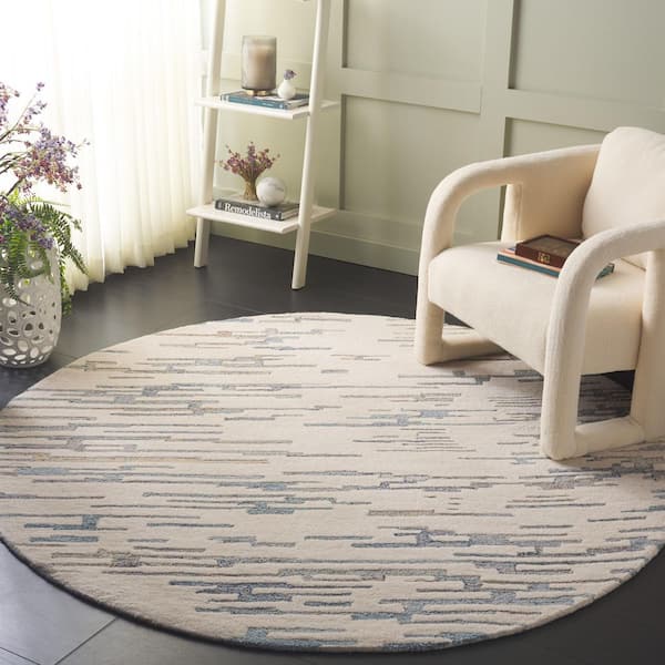 Renewal 6 ft. x 6 ft. Ivory/Light Blue Abstract Round Area Rug