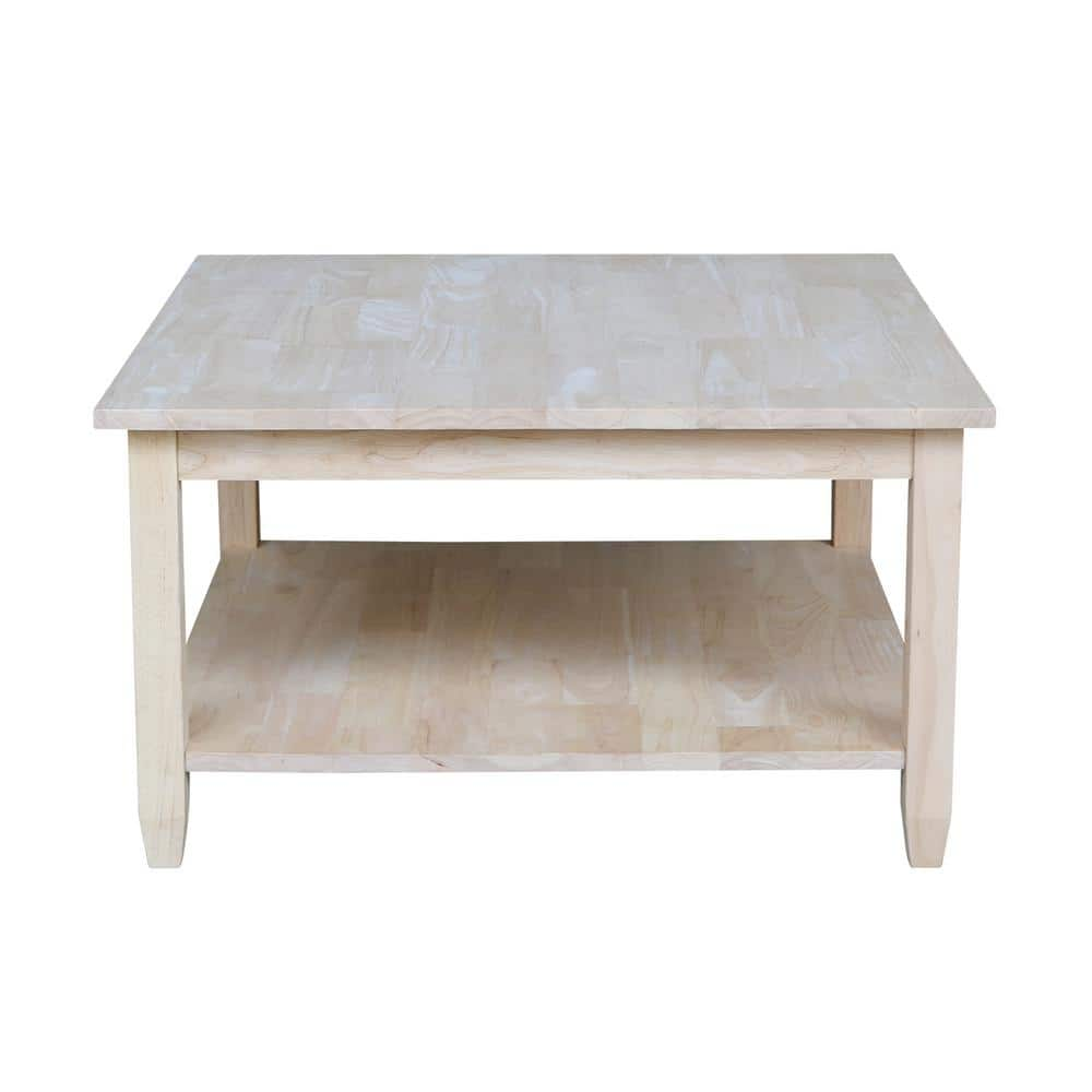 International Concepts Solano 32 In Unfinished Medium Square Wood Coffee Table With Shelf Ot 6sc The Home Depot