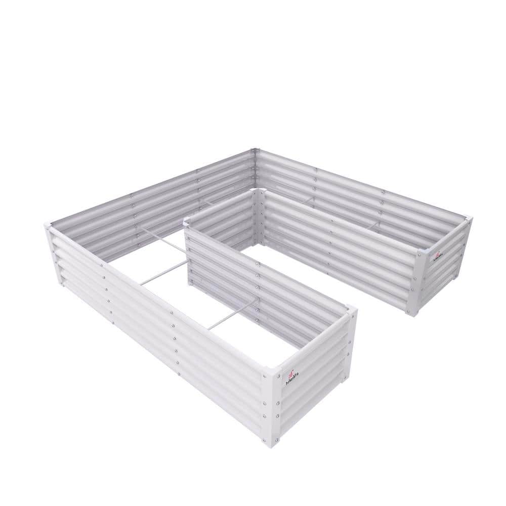 White 74 in. x 74 in. x 18 in. U-Shaped Galvanized Raised Garden Beds Metal