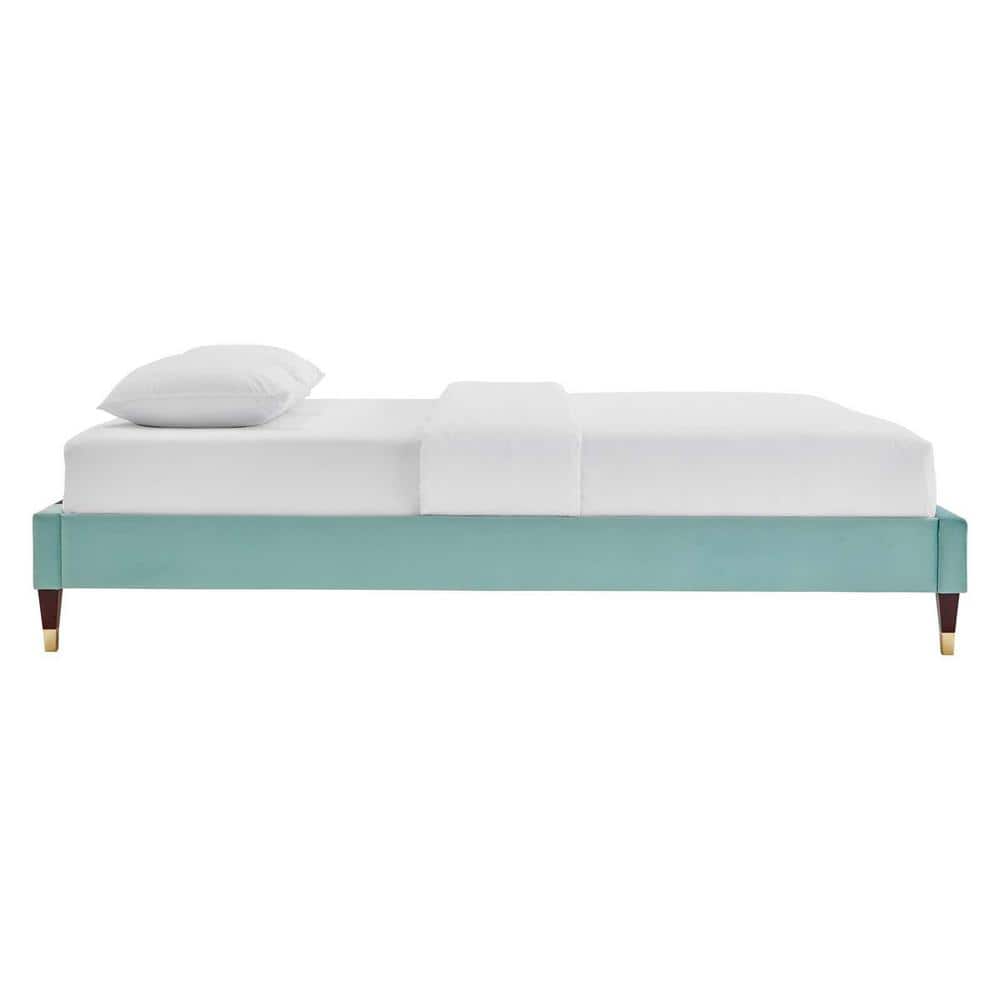 Harlow Glam Deco Aqua Performance Velvet Queen Bed Frame