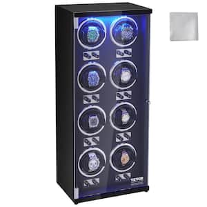 Watch Winder with 8-Super Quiet Mabuchi Motors, Blue LED Light and Adapter, High-Density Board Shell and Black PU