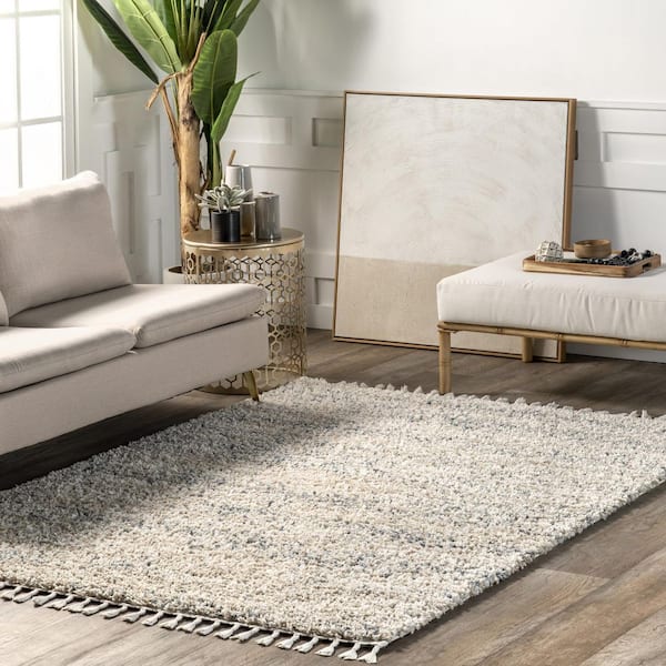 Brooke Shag Tasseled Beige 8 ft. x 11 ft. Area Rug