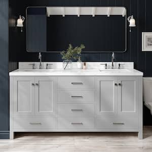 Cambridge 72.25 in. W x 22 in. D x 36 in. H Double Sink Freestanding Bath Vanity in Grey with Carrara Quartz Top