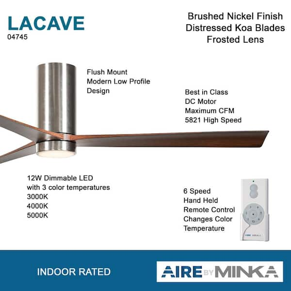 Lacave 52 in. Integrated LED Indoor Brushed Nickel Flush Mount Ceiling Fan with Light Kit