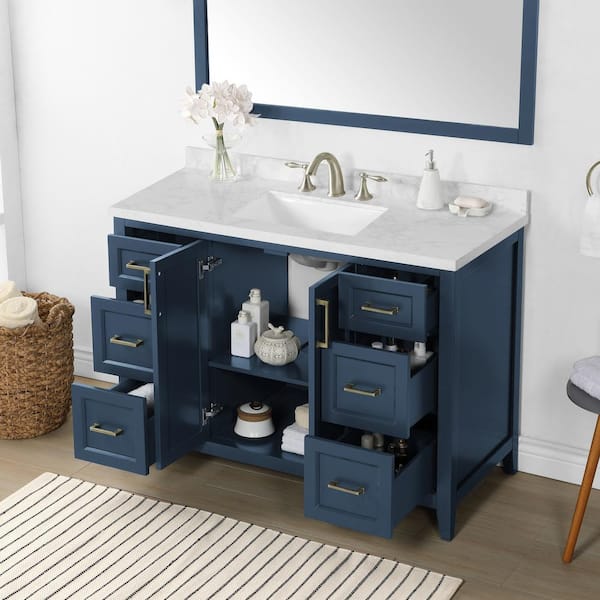 Home Decorators Collection Radien 48 in. W x 19 in. D x 34 in. H Double  Sink Bath Vanity in Admiral Blue with White Cultured Marble Top RN48P2-AE -  The Home Depot