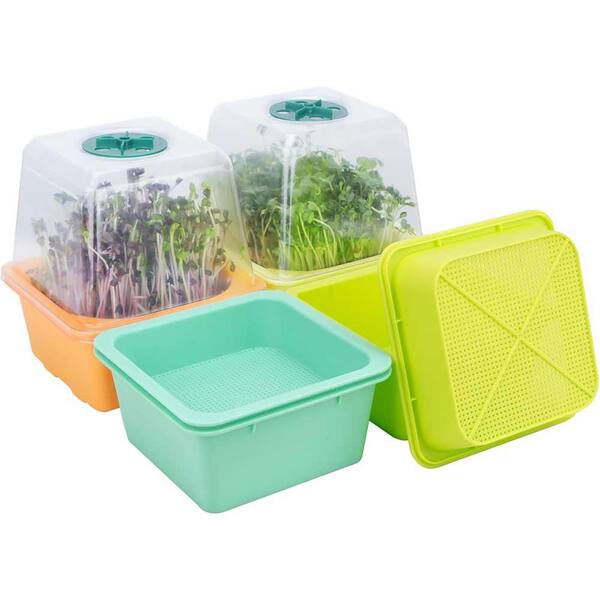 Sprouting Kit with Humidity Dome BPA-Free Small Mesh Holes for Microgreen Seeds Like Broccoli Alfalfa 4-Pack