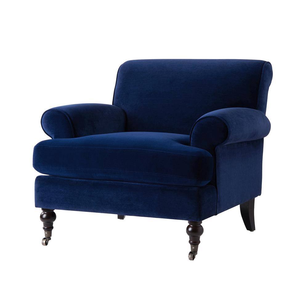 Navy Blue Velvet Wood Handcrafted Accent Chair, 37"x32.5"x38"