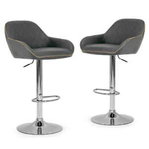 32.75 in. Vintage Grey Color Faux Leather with Contrasting Stitching Alan Adjustable Height Swivel Bar Stool (Set of 2)