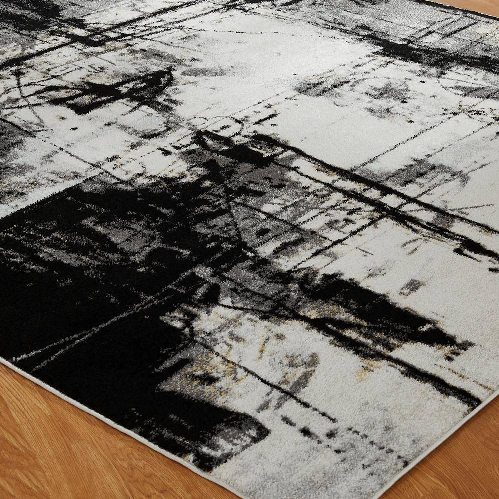 Black and Gray Abstract High Pile Area Rug