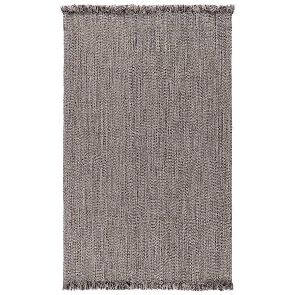 Braided 6 ft. x 9 ft. Gray/Ivory Te ft. xtured Washable Area Rug