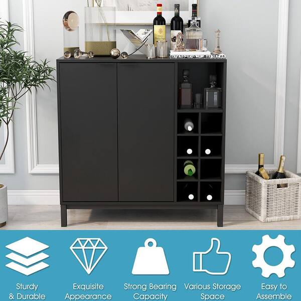 Yofe Black Sideboards and Buffets with Storage and Wine Racks Coffee Bar Cabinet for Server Kitchen Dining Room Console Table