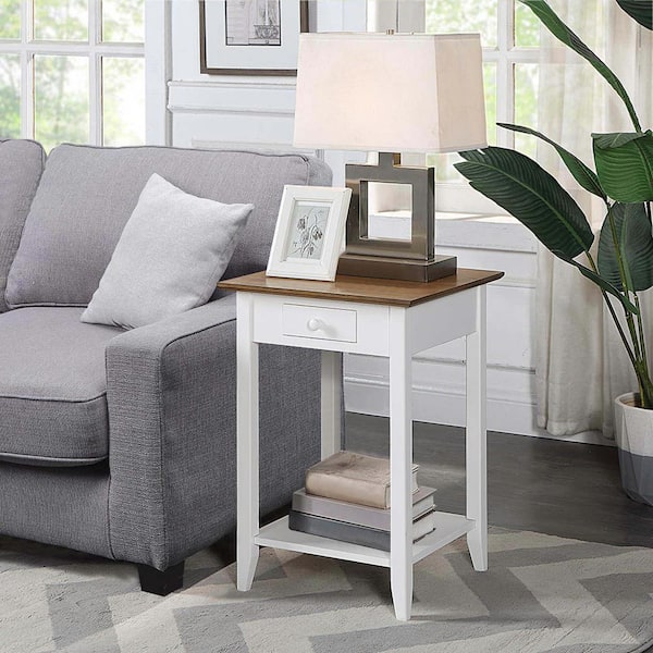 Convenience Concepts American Heritage 18 in. Driftwood/White Standard Square Wood End Table with Drawer and Shelf