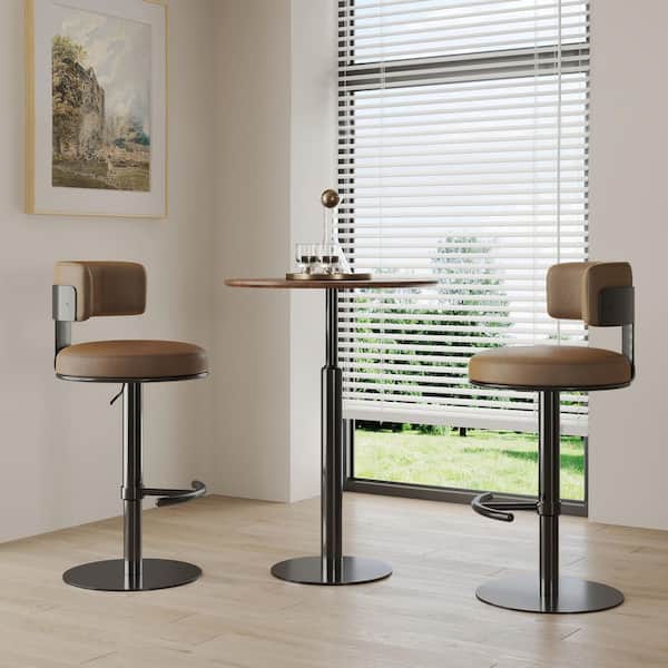 Zane Saddle Brown Faux Leather Gas Lift Adjustable Swivel Barstool with Backrest for Kitchen or Home Bar (Set of 2)