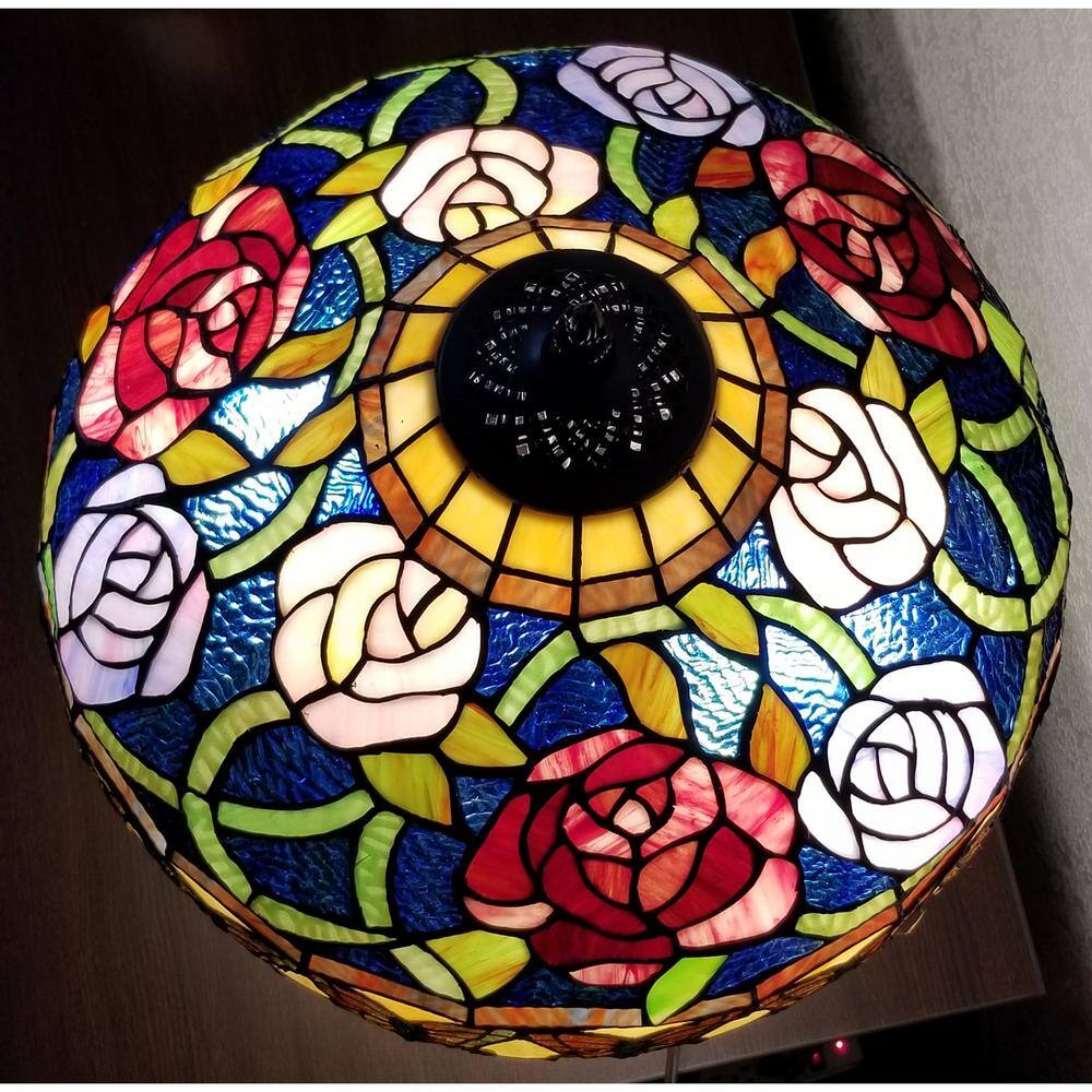 23" Bronze Stained Glass Floral Butterfly Table Lamp