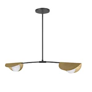 Emma 2-Light Aged Brass Shaded Pendant Light with Aged Brass Metal Shade