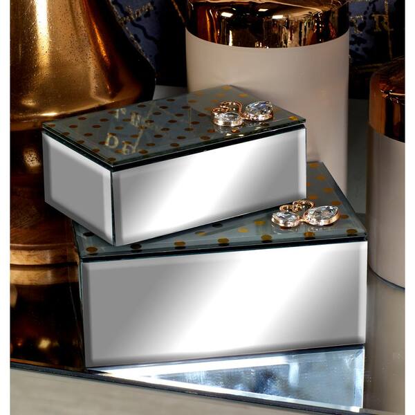 Litton Lane Mirrored Jewelry Boxes with Gold Swan Embellishments (Set of 2)