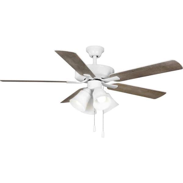 Progress Lighting AirPro 52 in. Indoor White Transitional Ceiling Fan with 3000K Light Bulbs Included with Remote for Living Room