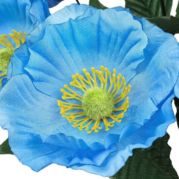 LIVING LUXURY 14 in. Blue Artificial Poppy Flower Stem Bush