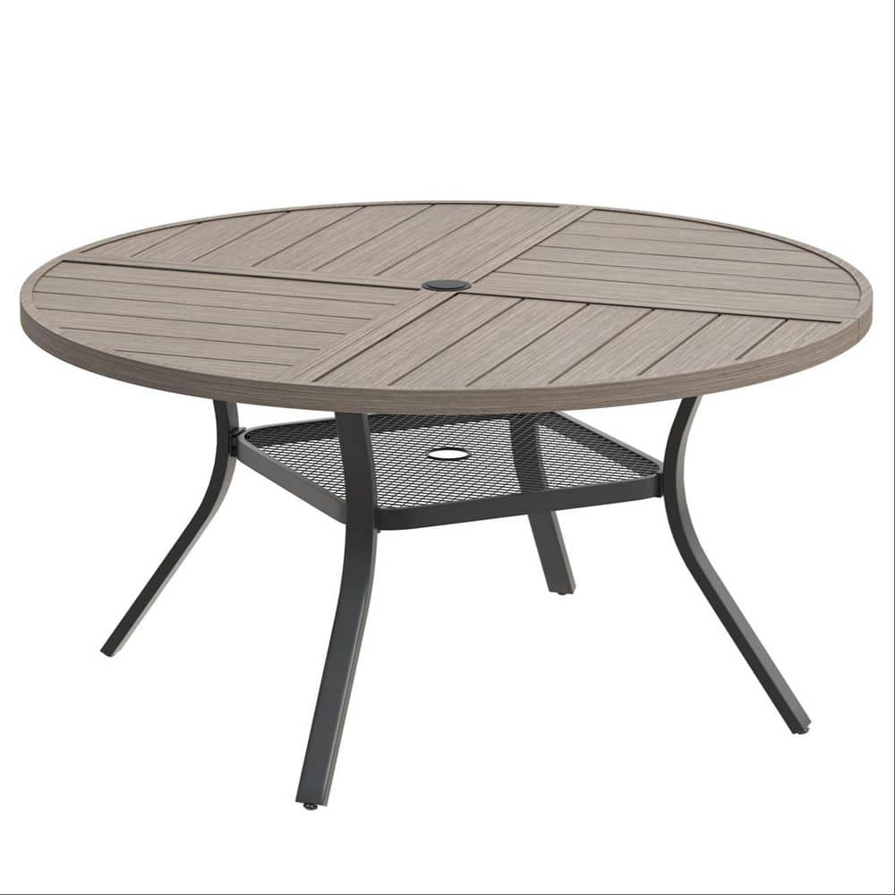 47.2 in. Gray Wood-Like Round Metal Outdoor Dining Table with Adjustable Umbrella Hole, All-Weather Patio Table for Yard price history on PriceWatchPro