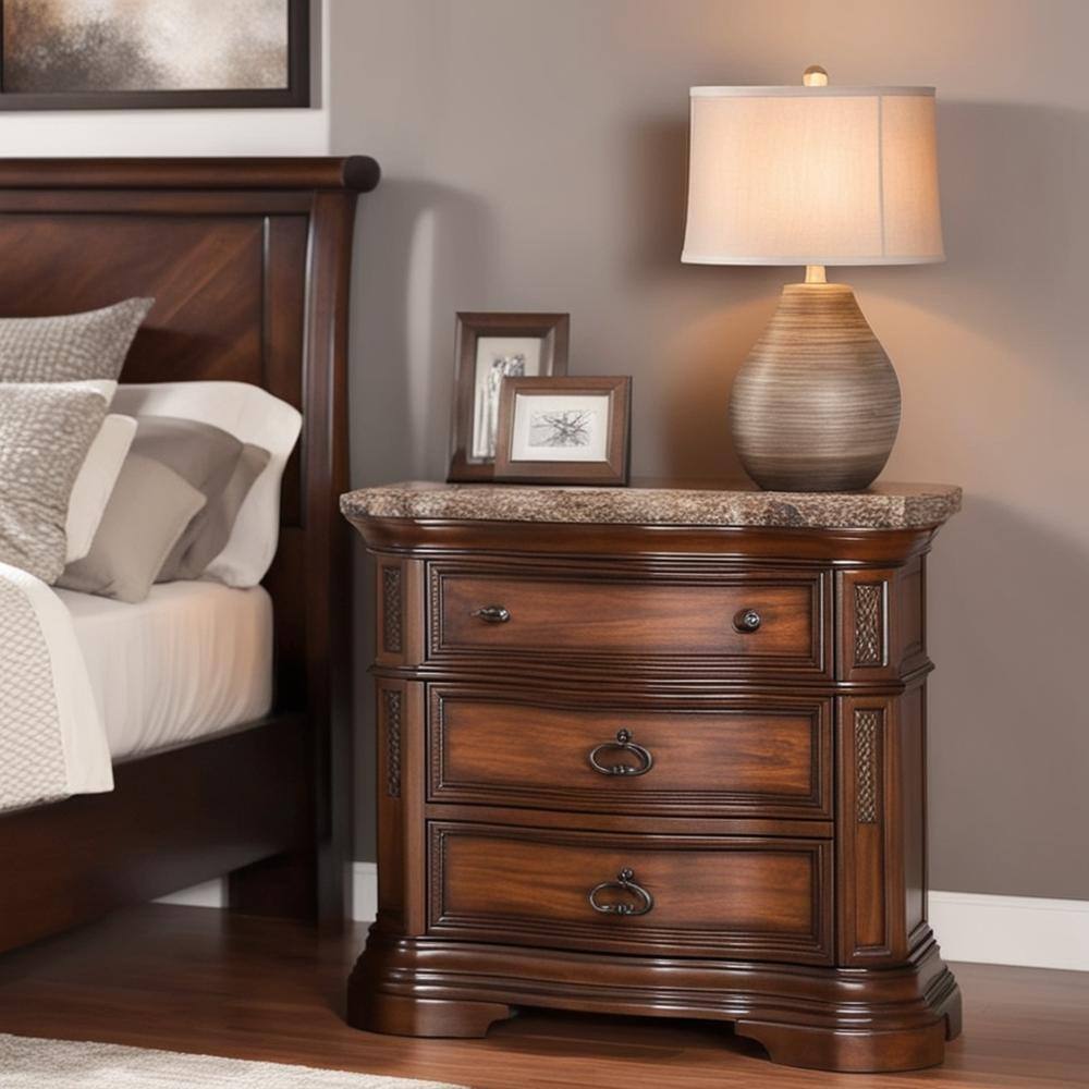 Bathory 3 -Drawer Walnut Solid Wood Nightstand 30 in. H x 32 in. W x 18 in. D