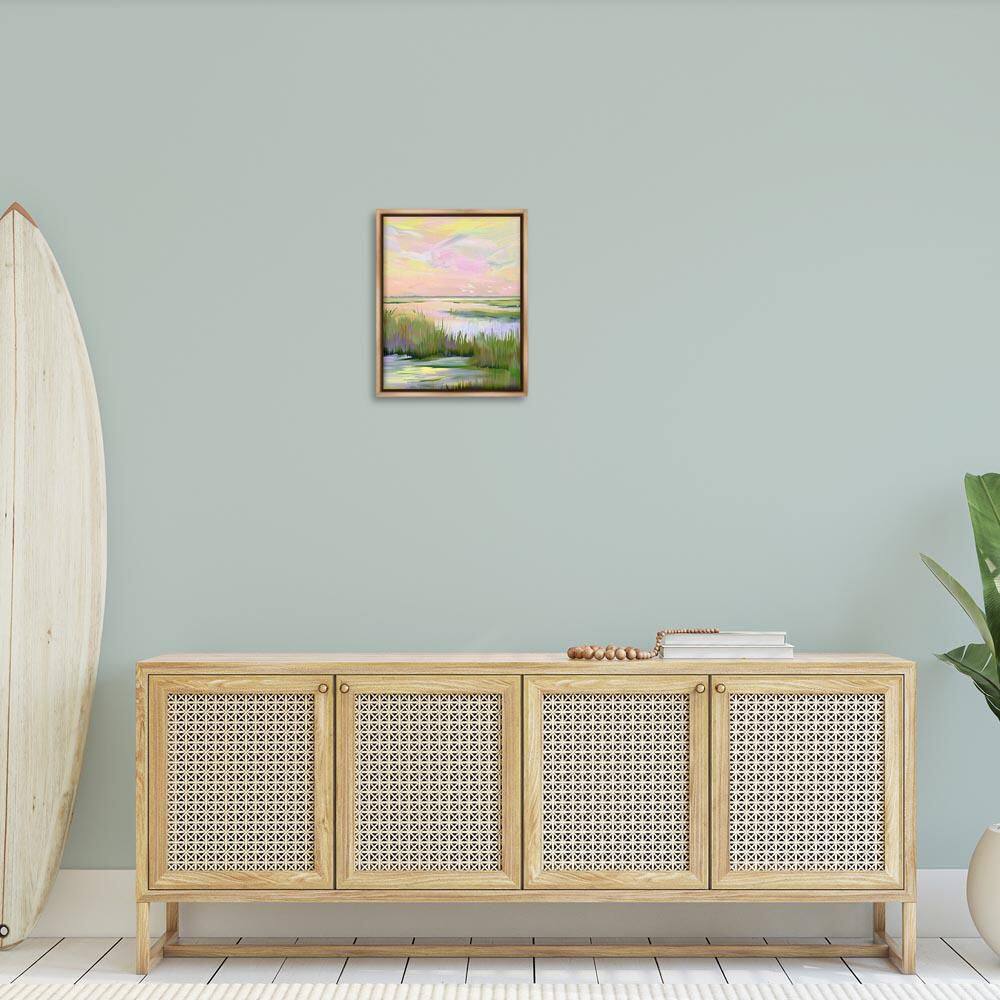 Soft Pink Marshland Sunrise by Arlington Prints Brown Floater Frame Nature Graphic Art Print 21 in. x 17 in. price history on PriceWatchPro