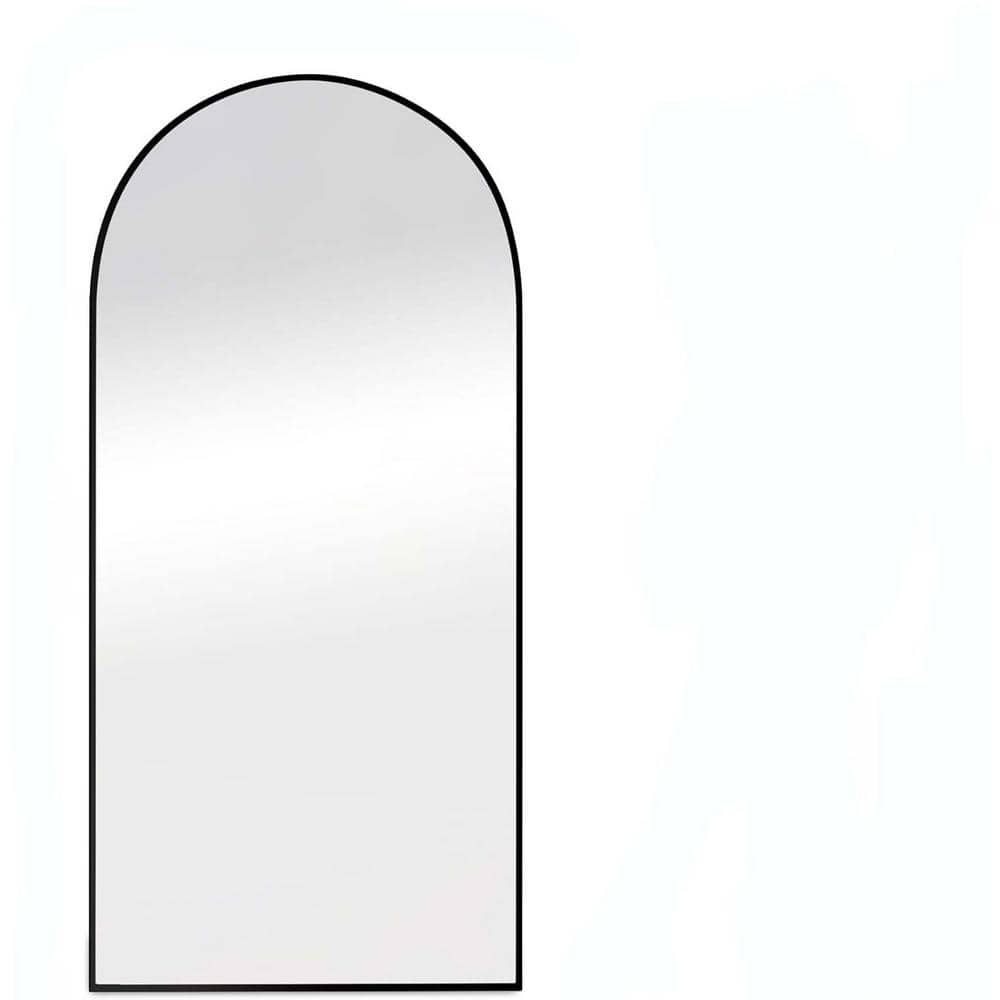 28 in. W x 71 in. H Arch Aluminum Alloy Framed Black Mirror Modern Design S