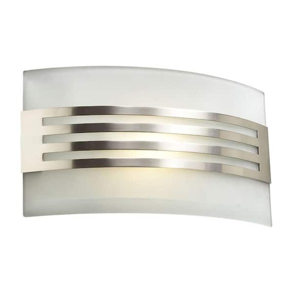 PLC Lighting 1-Light Satin Nickel Sconce with Acid Frost Glass