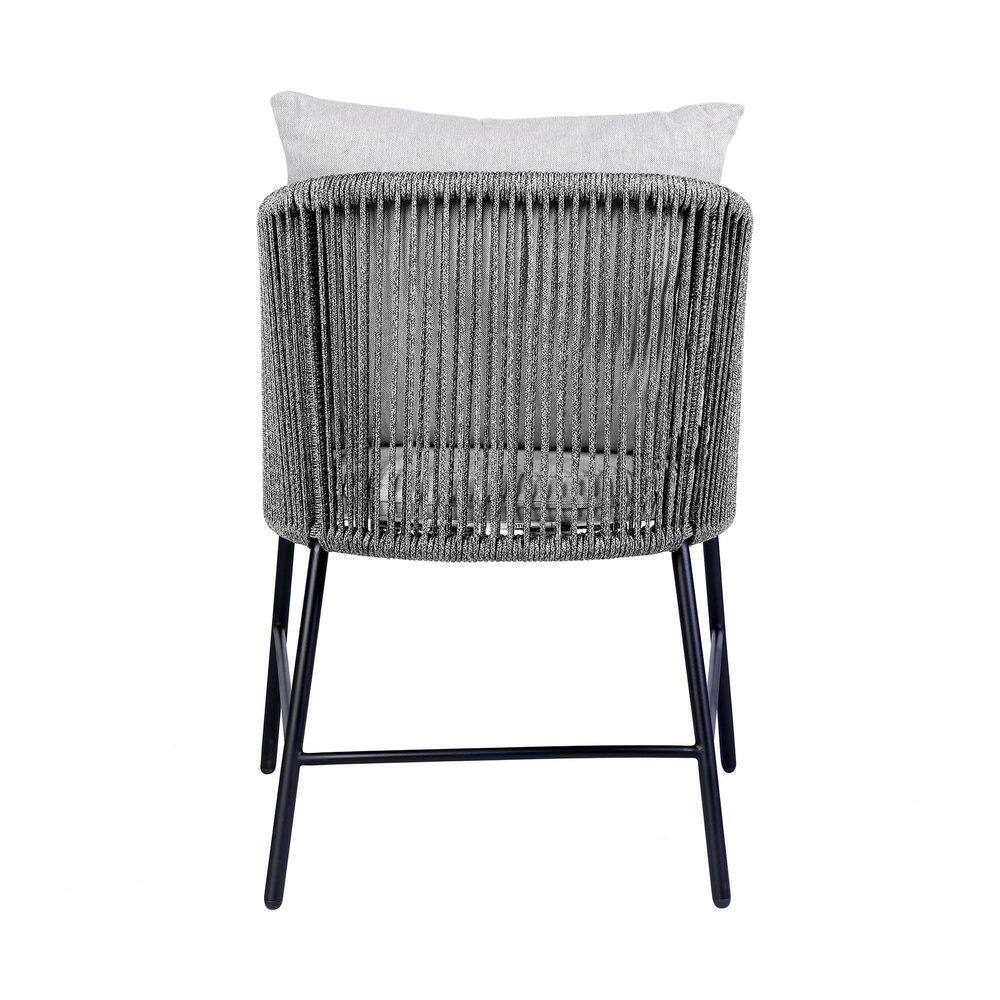 Gray Rope and Black Steel Outdoor Dining Chair with Cushions