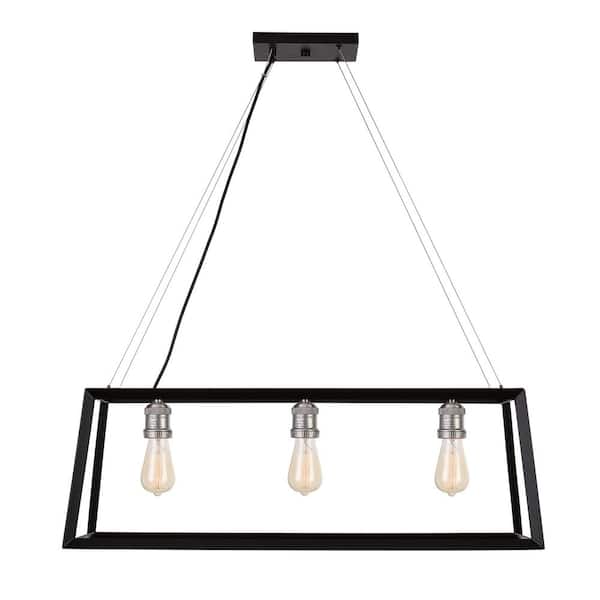 Home Decorators Collection Walden Forge 3-Light Black Frame Linear Island Pendant with Antique Nickel