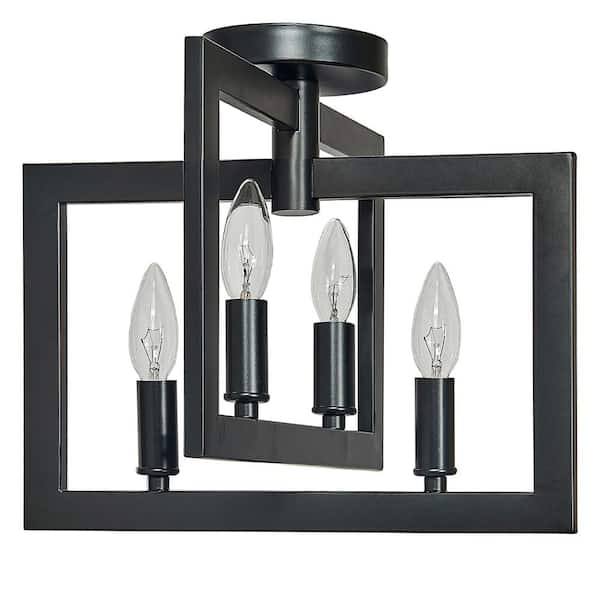 Little Tree Ashlyn 14.5 in. 1-Light Black Semi-Flush Mount
