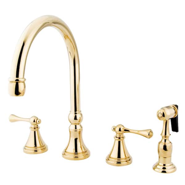 Kingston Brass Governor 2-Handle Widespread Standard Kitchen Faucet in Polished Brass