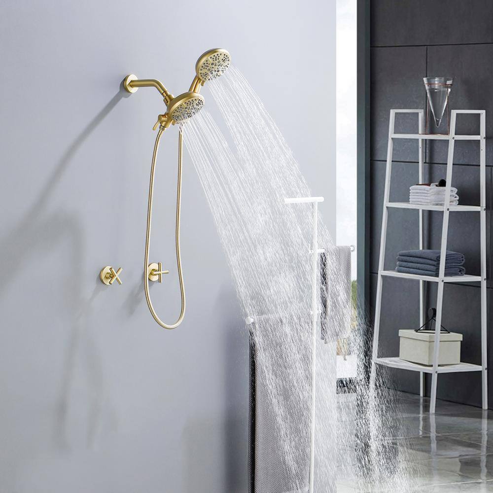 Brushed Gold Double Handle 7-Spray Wall Mounted Shower System