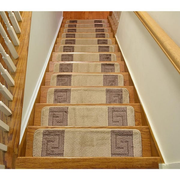 Stair Treads Set Beige Indoor Floors Non Skid Slip Carpet Rugs Pads 13pc 