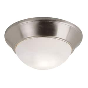 Bolton 12 in. 2-Light CFL Brushed Nickel Flush Mount Ceiling Light Fixture with Frosted Glass Shade