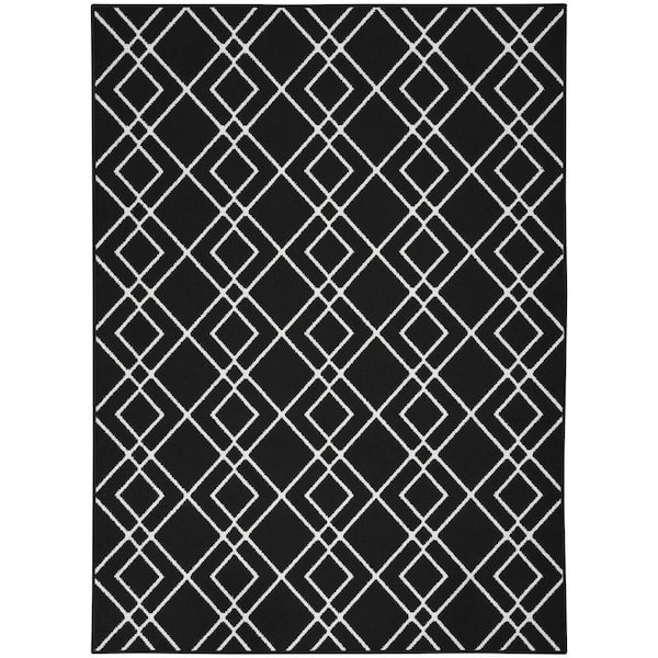Nourison Modern Lines Black 5 ft. x 7 ft. Geometric Contemporary Area Rug