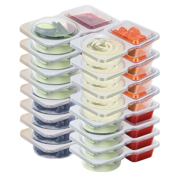 4 oz. Clear Plastic Snack Prep Food Storage Container with Lids 2 Compartment Condiment Boxes 4-Pack