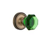 Classic Rosette 2-3/8 in. Backset Antique Brass Privacy Bed/Bath Waldorf Emerald Door Knob