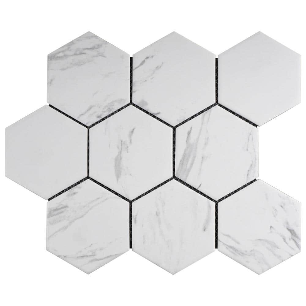 Porcetile White Cararra 10.08 in. x 11.64 in. Matte Porcelain Mosaic Tile Sample price history on PriceWatchPro