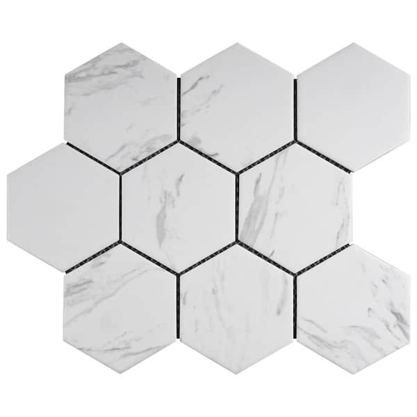 MOLOVO Porcetile White Cararra 10.08 in. x 11.64 in. Matte Porcelain ...