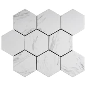 Porcetile White Cararra 10.08 in. x 11.64 in. Hexagon Matte Porcelain Mosaic Wall and Floor Tile (9.02 sq. ft./Case)