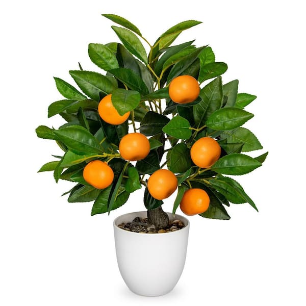 1.3 ft. Artificial Orange Tree in White Pot-Faux Citrus Plant for Home & Office Decor