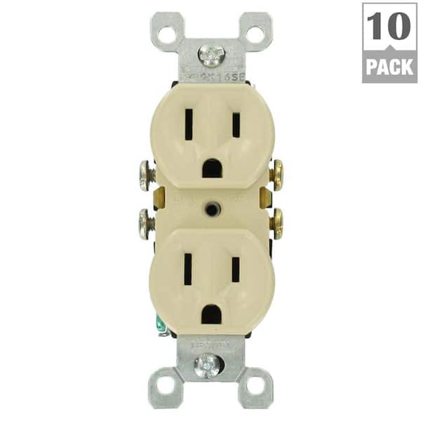 Leviton 15 Amp Residential Grade Grounding Duplex Outlet, Ivory (10-Pack) Leviton 15 Amp Residential Grade Grounding Duplex Outlet, Ivory (10-Pack)
