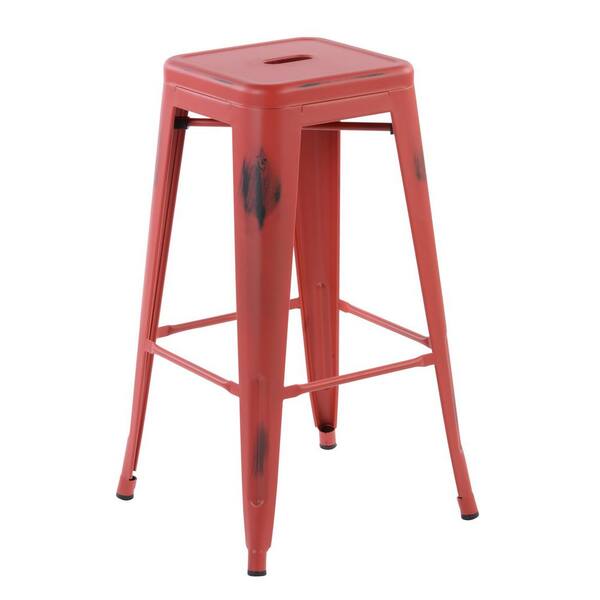 Homy Casa Zolnes 29 in. Red Backless Metal Frame Bar Stool with Metal Seat (Set of 40)
